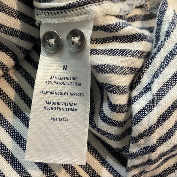 Splendid Linen Blend Gray/ Cream Striped Nautical Button Down Tank Blouse Medium - Picture 8 of 9